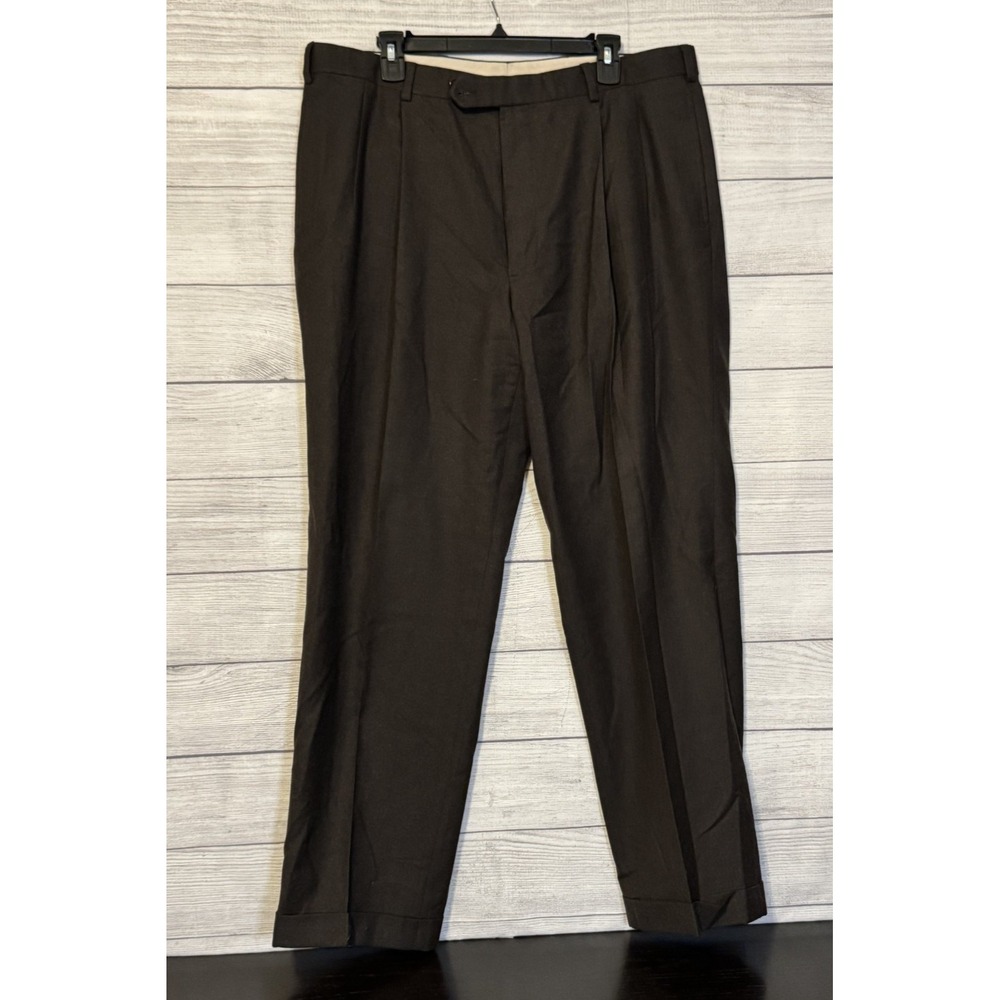 Brooks Brothers 346 Pants Men's 38x32 Brown Wool Pleated Cuffed Dress